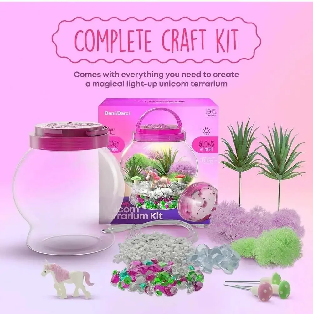 Dan&Darci Light-Up Unicorn Terrarium Kit for Kids - DIY Science &‎ Craft Set